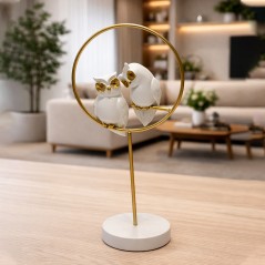 Statue Décorative Hiboux sur Cercle Doré en Résine