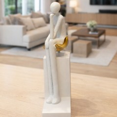 Statue Décorative Personnage Abstrait Pensif en Résine