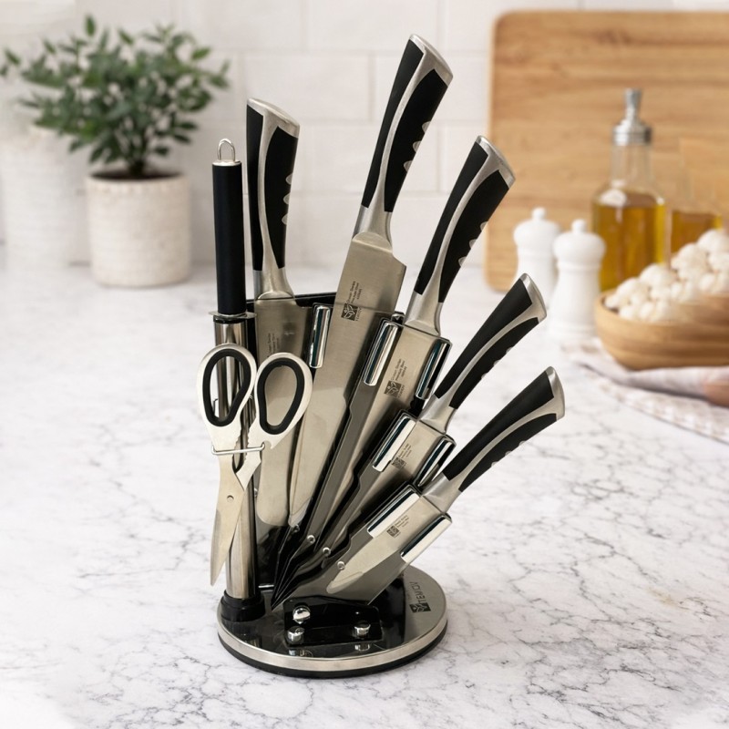 Série de Couteaux avec Support Rotatif 8 Pièces