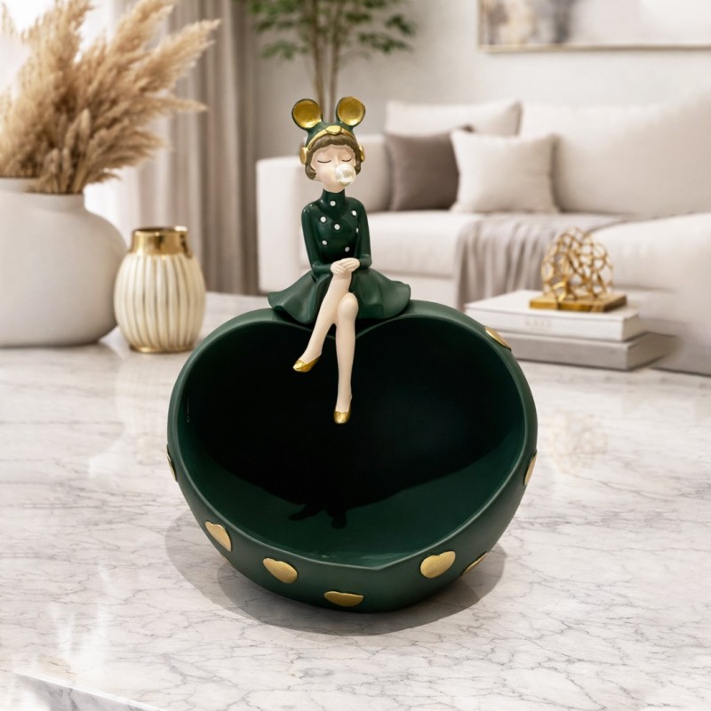 Bol Décoratif Femme Assise Vert & Or en Résine Bol Décoratif Femme Assise Vert & Or en Résine