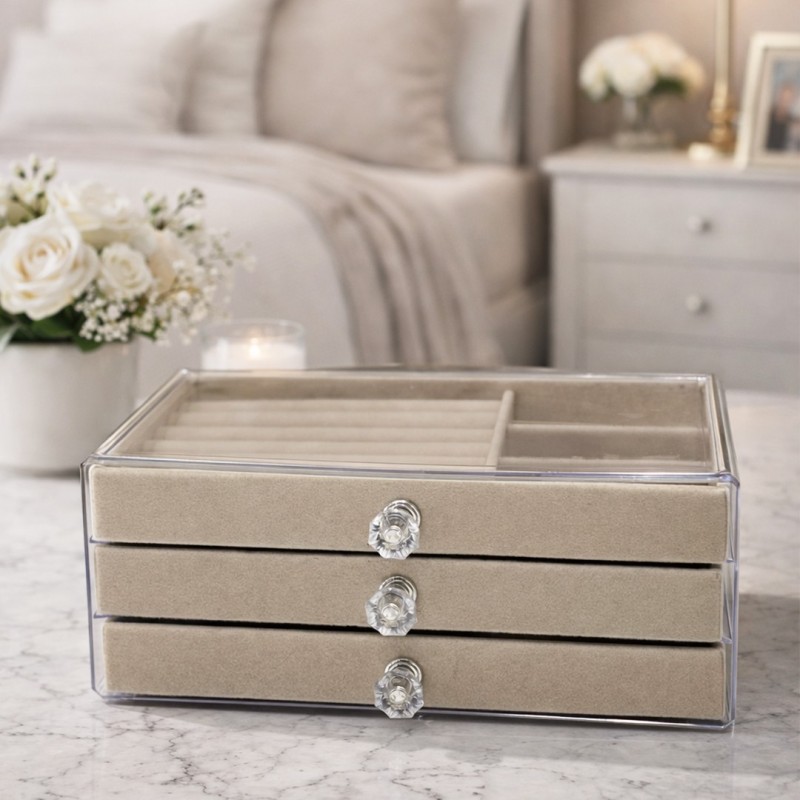 Coffret à Bijoux Transparent 3 Niveaux