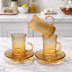 Service à thé en verre strié 12 Pièces