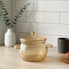 Sucrier en Verre Ambré avec Couvercle et Poignées