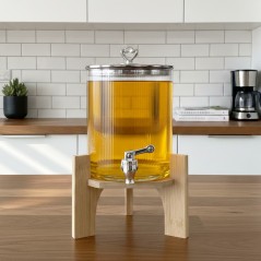 Distributeur à Huile en Verre avec Robinet et Support Bois