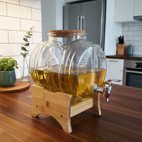 Distributeur à Huile en Verre avec Robinet et Support Bois