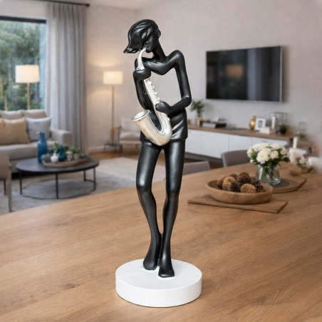 Statue Décorative Femme Musicienne au Saxophone en Rèsine