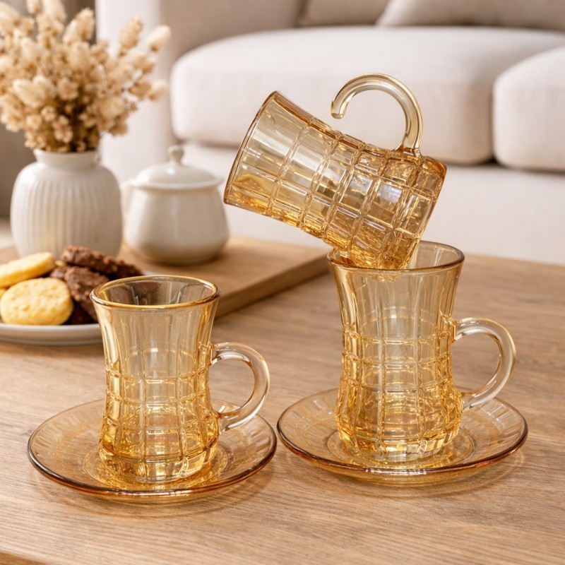 Service à thé en verre miel 12 Pièces