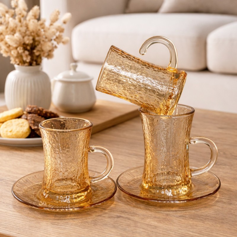 Service à thé en verre miel 12 Pièces