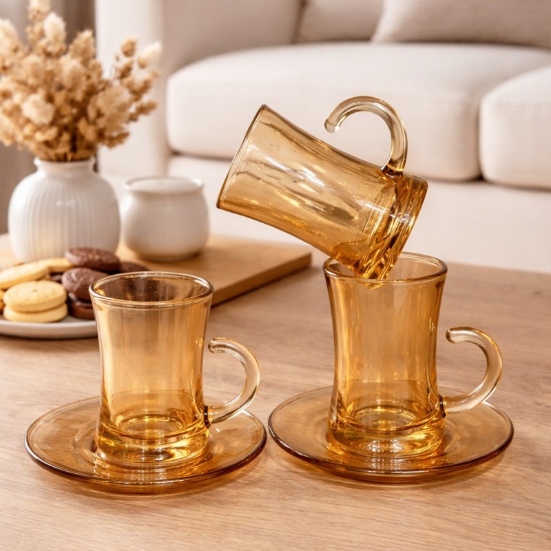 Service à thé en verre miel 12 Pièces