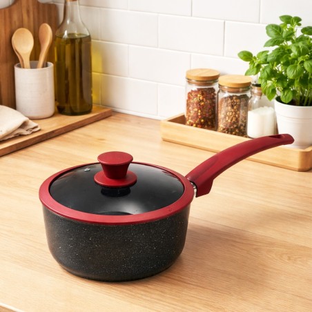 Casserole en Granite Ø18 cm avec Couvercle Rouge - MCS