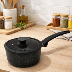 Casserole en Granite Ø18 cm avec Couvercle Noir - MCS