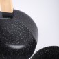 Série 3 Casseroles en Granite Noir Manche en bois