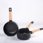 Série 3 Casseroles en Granite Noir Manche en bois