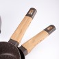 Série 3 Casseroles en Granite Marron Manche en bois