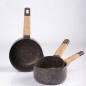 Série 3 Casseroles en Granite Marron Manche en bois