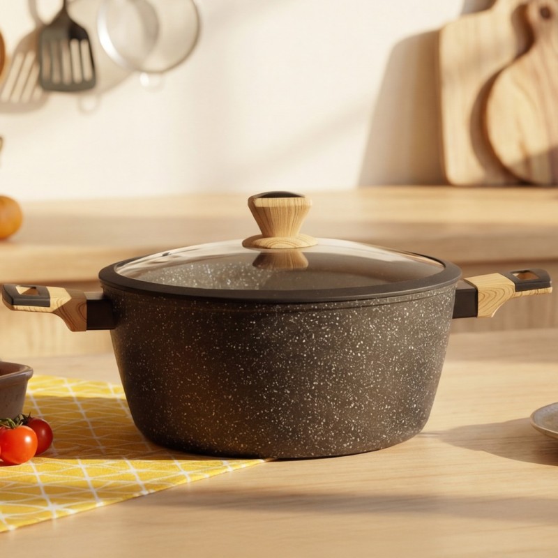 Faitout en Granite 28 cm Manches en Bois
