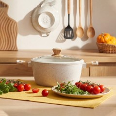 Faitout en Granite 20 cm Manches en Bois  Ecru