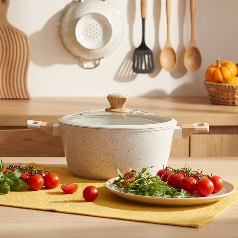 Faitout en Granite 24 cm Manches en Bois