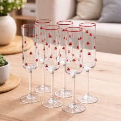 Service de Verres à Jus Flûtes Motif Cerises 6 Pièces