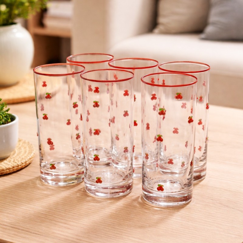 Service de Verres à Jus Motif Cerises 6 Pièces