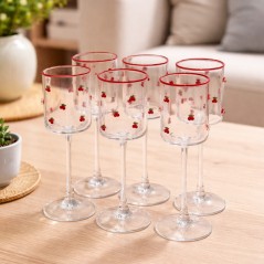 Service de Verres à Jus sur Pied Motif Cerises 6 Pièces