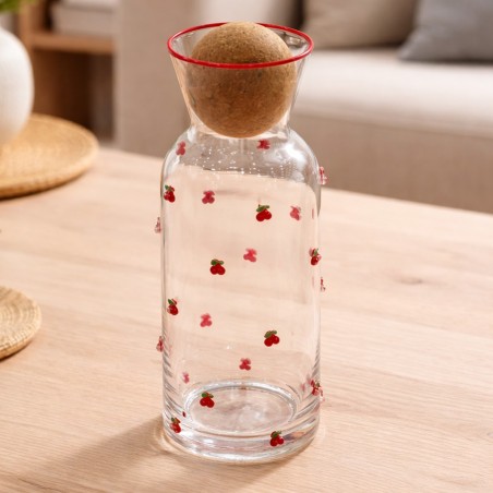 Bouteille en Verre 800ML avec Bouchon en Bois Motif Cerises