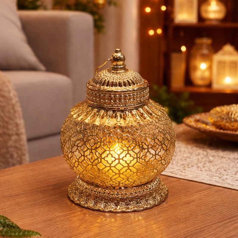 Bonbonnière Décorative en Métal Doré Style Oriental