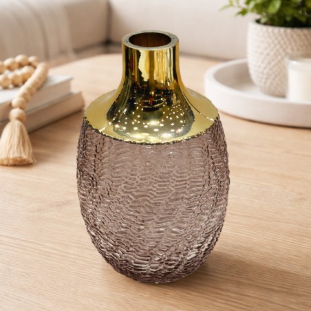 Vase Décoratif Moderne  Dorée & Verre Texturé