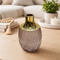 Vase Décoratif Moderne  Dorée & Verre Texturé