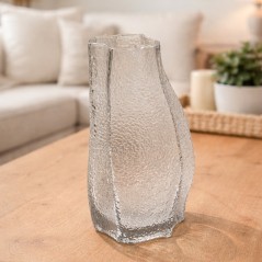 Vase décoratif en verre texturé transparent