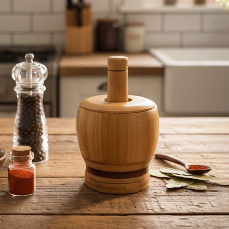 Mortier en Bois Naturel avec Pilon Petit Modéle