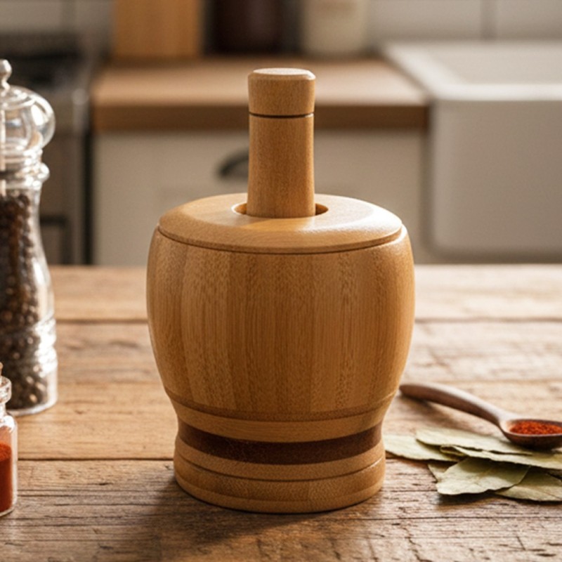 Mortier en Bois Naturel avec Pilon Grand Modéle Mortier en Bois Naturel avec Pilon Grand Modéle