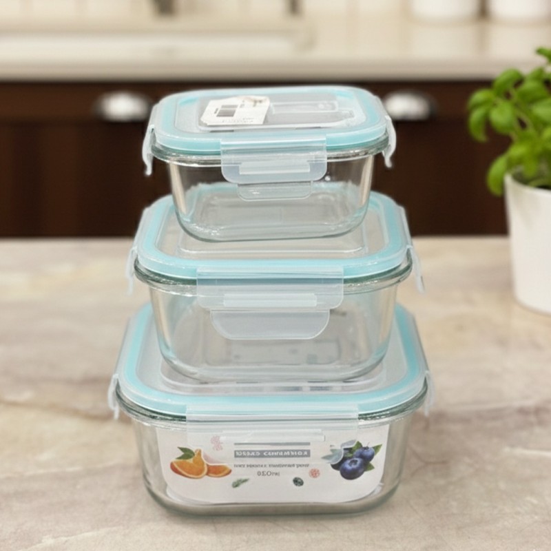 Lot de 3 Boîtes Alimentaires en Verre