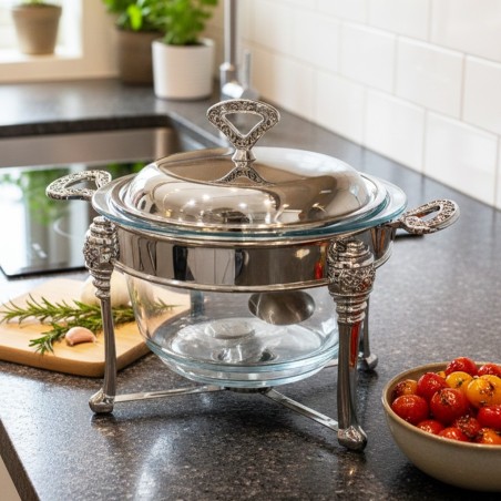 Chauffe-Plat Rond en Verre et Acier Inoxydable