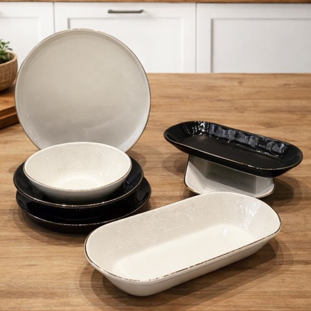 Service de Table 31 Pièces Noir & Blanc en Porcelaine