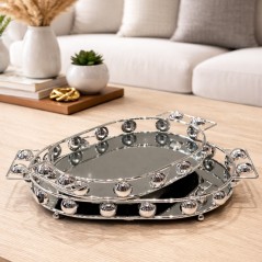 Set de 2 Plateaux Miroir Ovales en Métal Chromé
