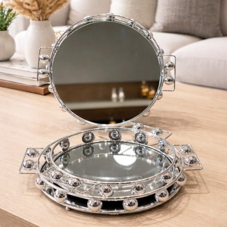 Set de 3 Plateaux Miroir Ronds en Métal Chromé