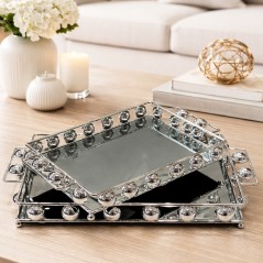 Set de 2 Plateaux Rectangulaires Miroir en Métal Chromé