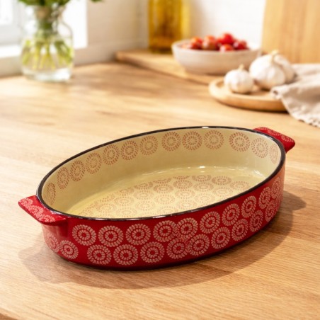 Plat Four Ovale en Céramique Motif Rouge