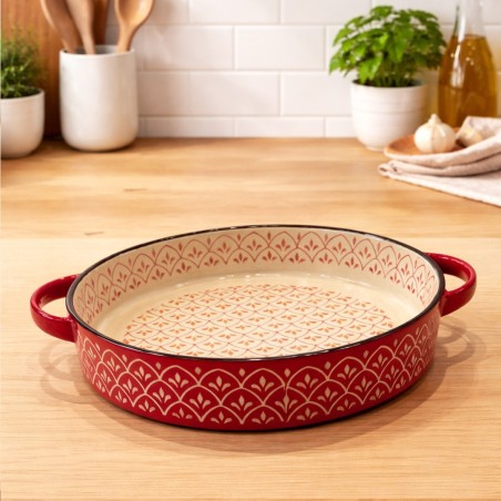 Plat Four Rond 26 cm en Céramique Motif Rouge