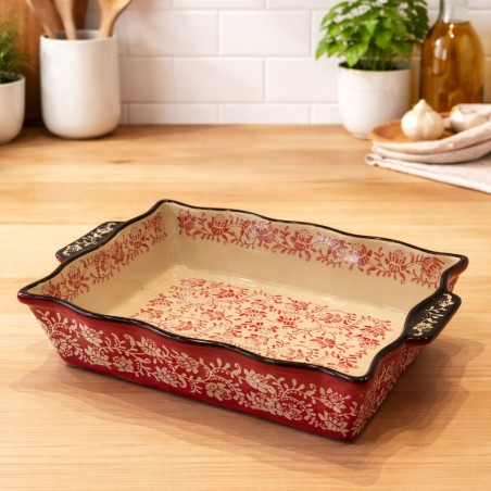 Plat Four Rectangulaire en Céramique Motif Rouge
