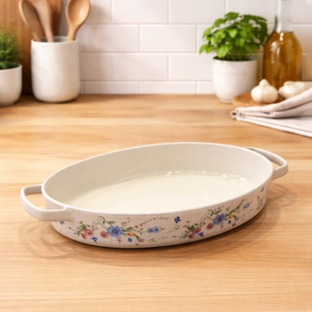 Plat Four Ovale en Céramique Motif Floral