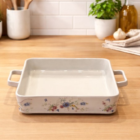 Plat Four Carré en Céramique Motif Floral