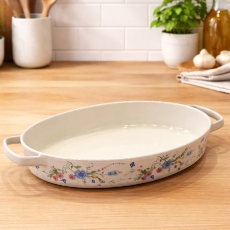 Plat Four Ovale en Céramique Motif Floral