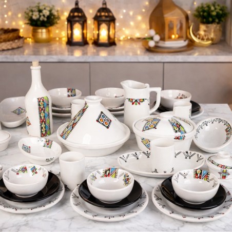 Service en Céramique 37 Pièces – Motif Amazigh