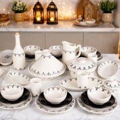 Service en Céramique 37 Pièces – Motif Noir