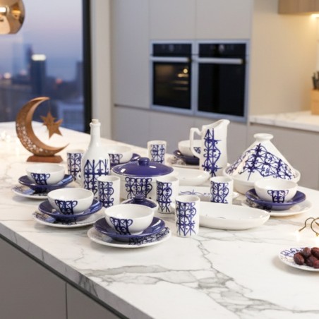 Service en Céramique 37 Pièces – Motif Bleu
