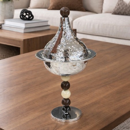 Bonbonnière Décorative sur 36 cm Pied en Métal Chromé