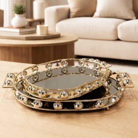 Set de 2 Plateaux Ovales Miroir en Métal Doré
