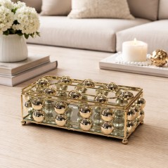 Boîte à Mouchoirs Rectangulaire en Métal Doré